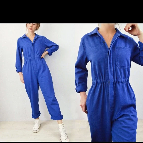 Unique Blue Herribone Workwear Overalls - Picture 4 of 10